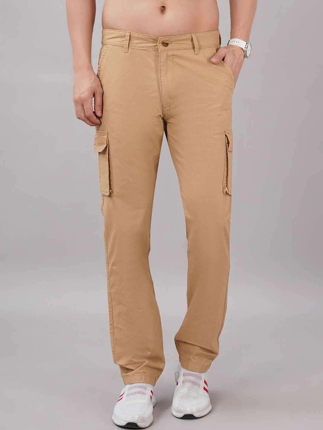 Sand Dunes Men Comfort Slim Fit Low-Rise Pure Cotton Cargos Trousers