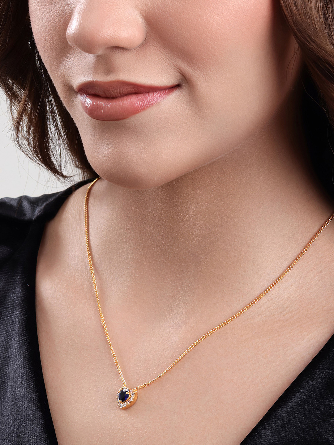 MALENA Gold-Plated Crystal Stone Studded Heart Shaped Pendant with Chain