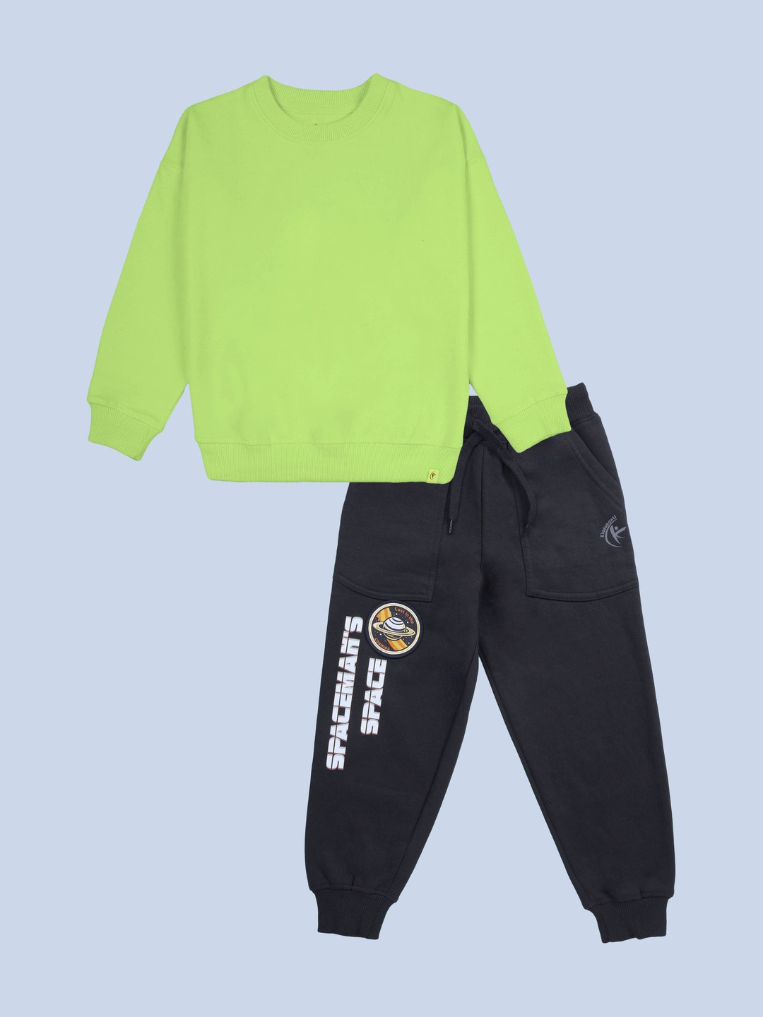 KiddoPanti Boys Round Neck Sweatshirt & Space-Themed Printed Track Pant Set