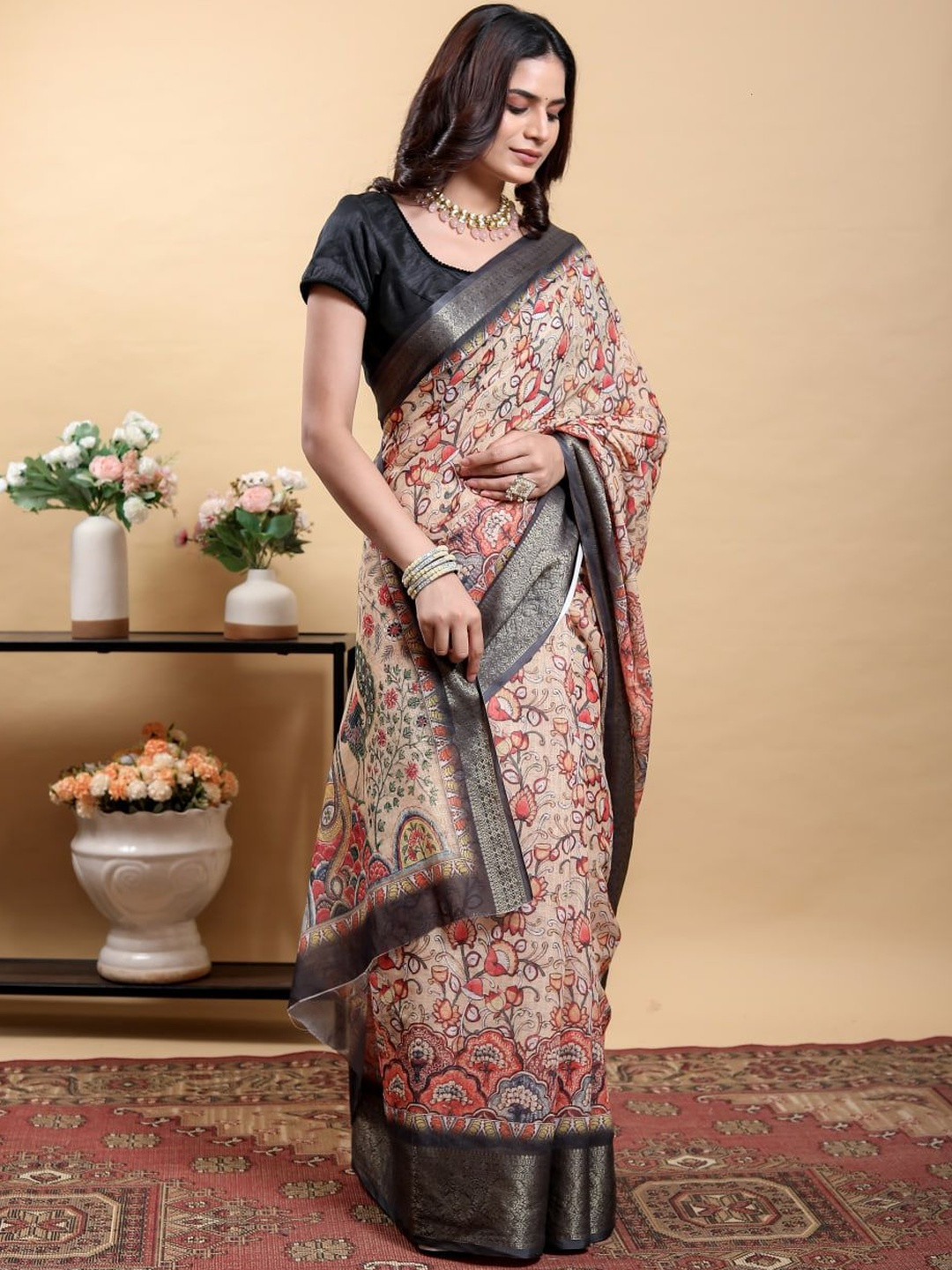 GOHILL ENTERPRISE Ethnic Motifs Pure Linen Handloom Saree