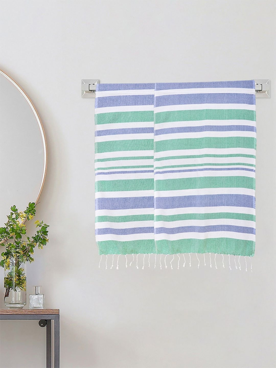 KLOTTHE White Striped Pure Cotton 233 GSM 2 Pieces Adult Bath Towels-59 Inch X 29.5Inch