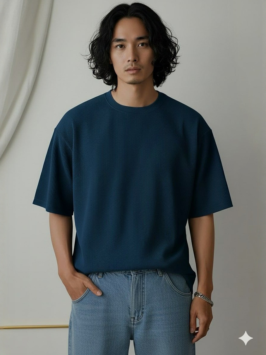 RAHI TRENDZ Round Neck Drop-Shoulder Sleeves Relaxed Fit T-shirt