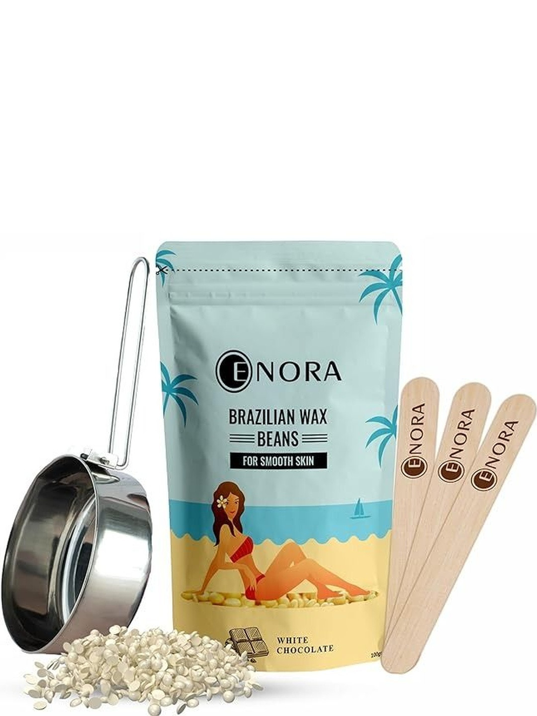 ENORA White Chocolate Brazilian Face Wax Beans - 100 g With Pan & Spatula