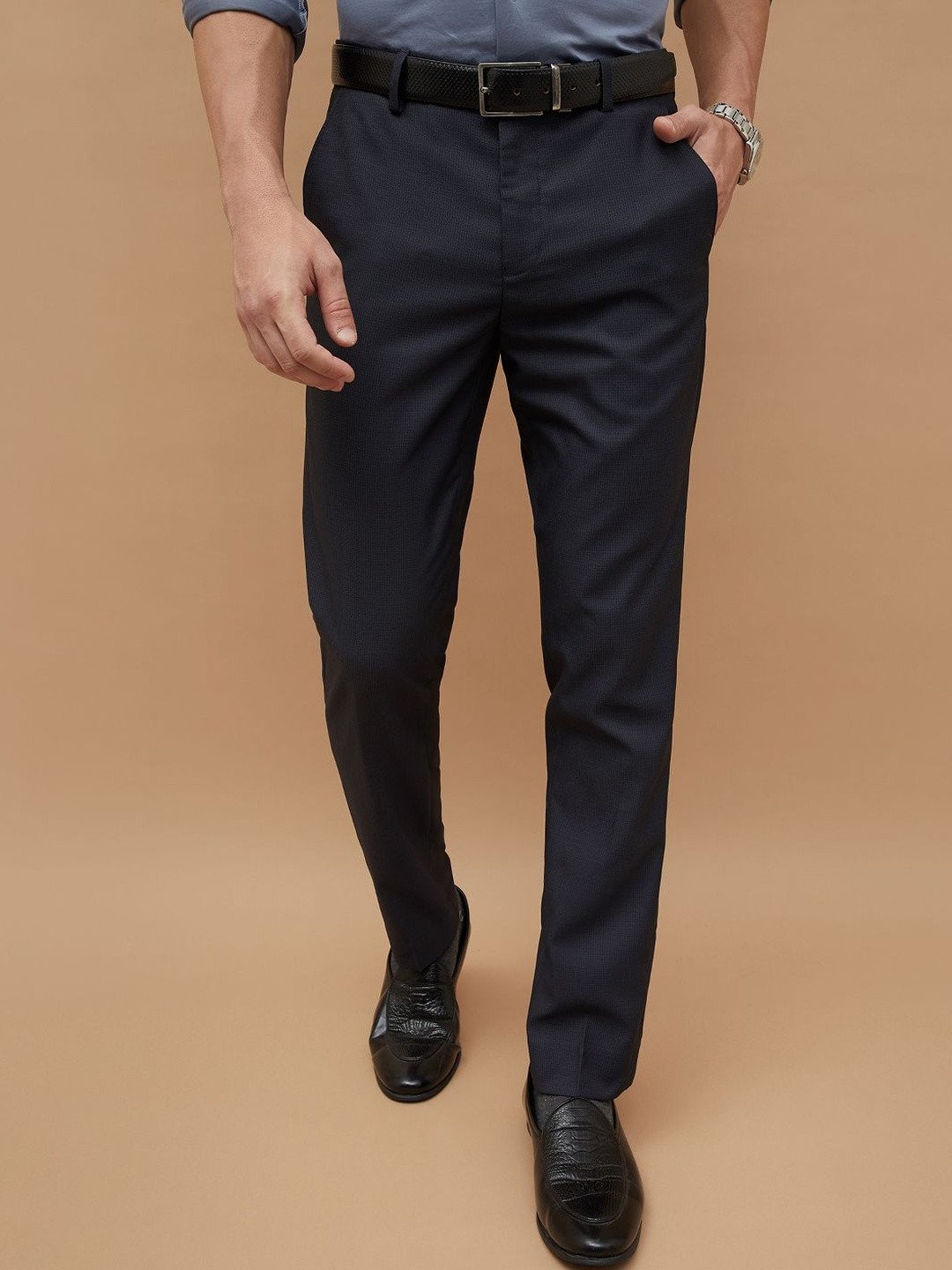 CODE by Lifestyle Men Straight Fit Mid-Rise Easy Wash Formal Trousers