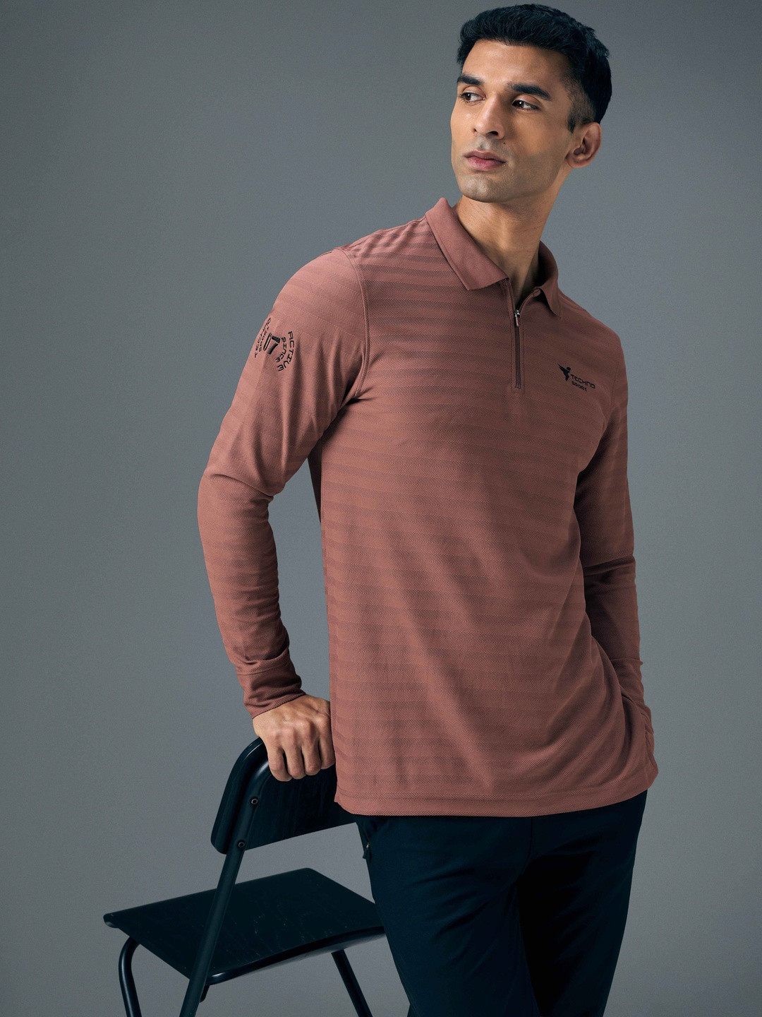 Technosport Polo Collar Long Sleeves Anti Static Slim Fit T-shirt