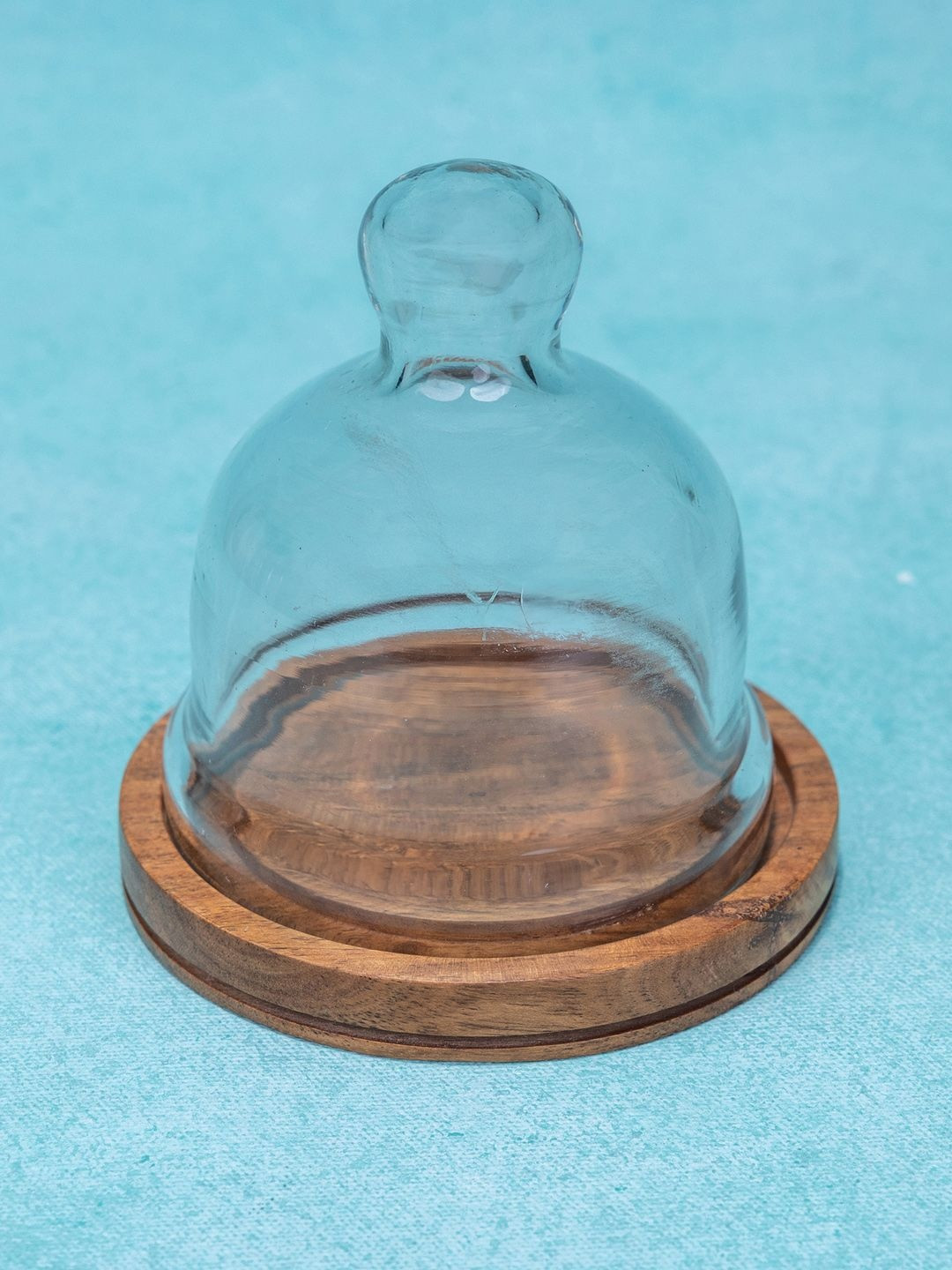 Ireka Homes Nibble Nest Acacia Transparent And Brown Wooden Cake Stand With Glass Dome