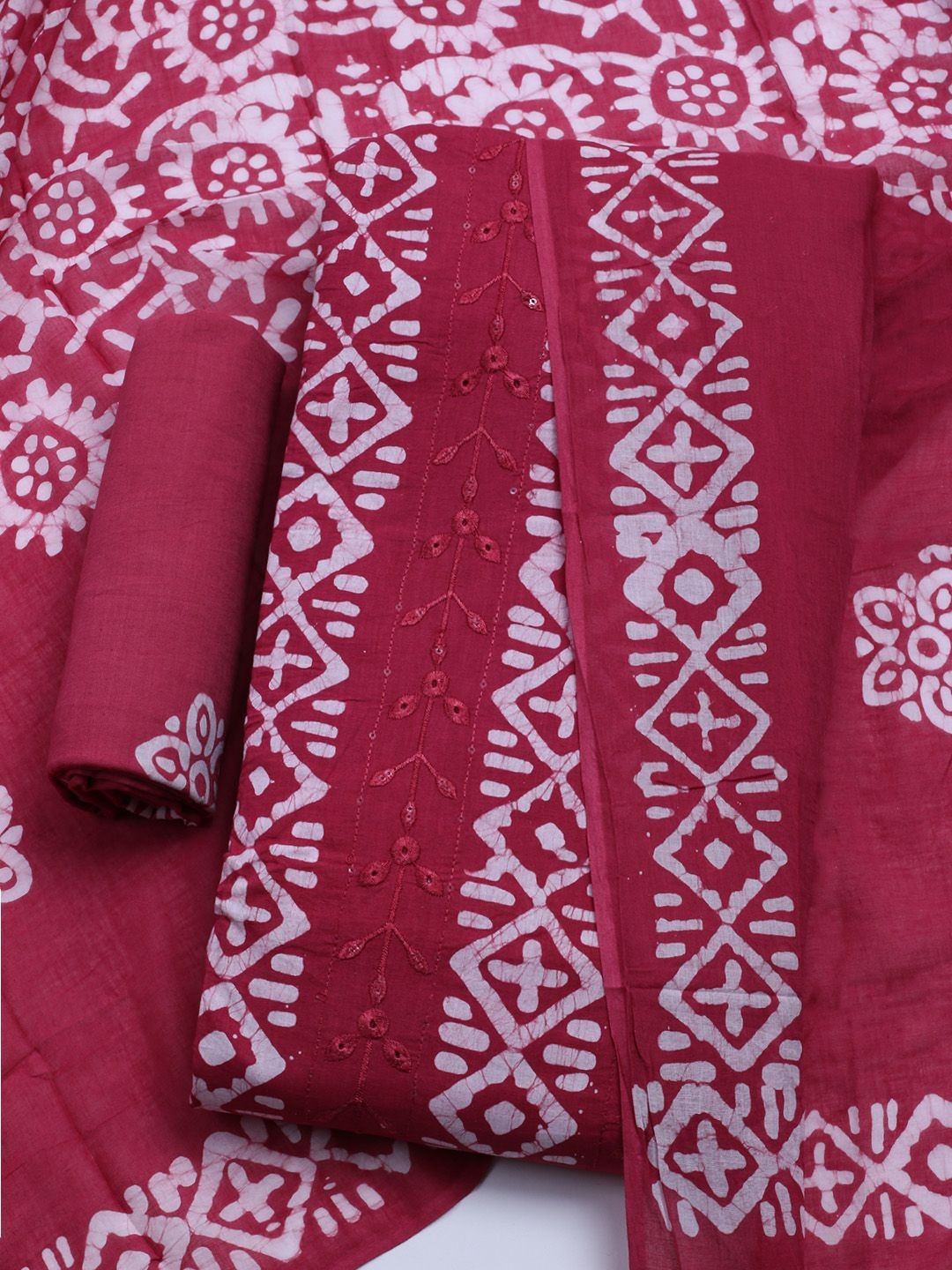 Meena Bazaar Women Printed Unstitched Kurta With Pant & Dupatta