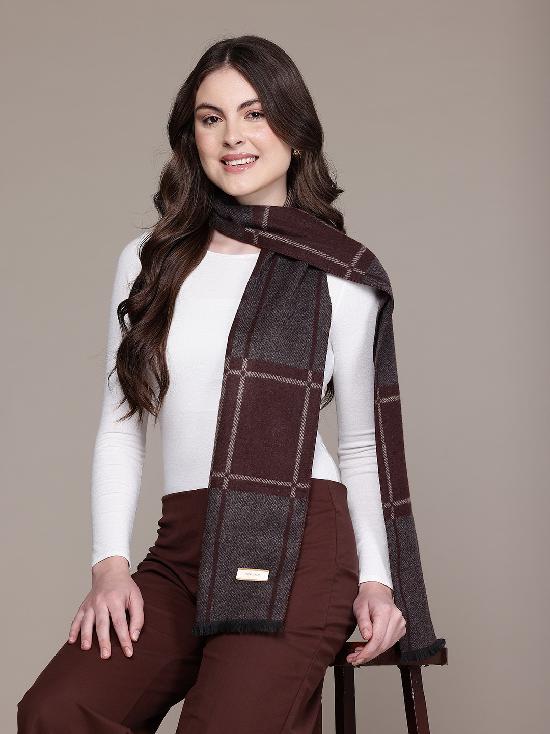 Cayman Geometric Self Design Frayed Scarf