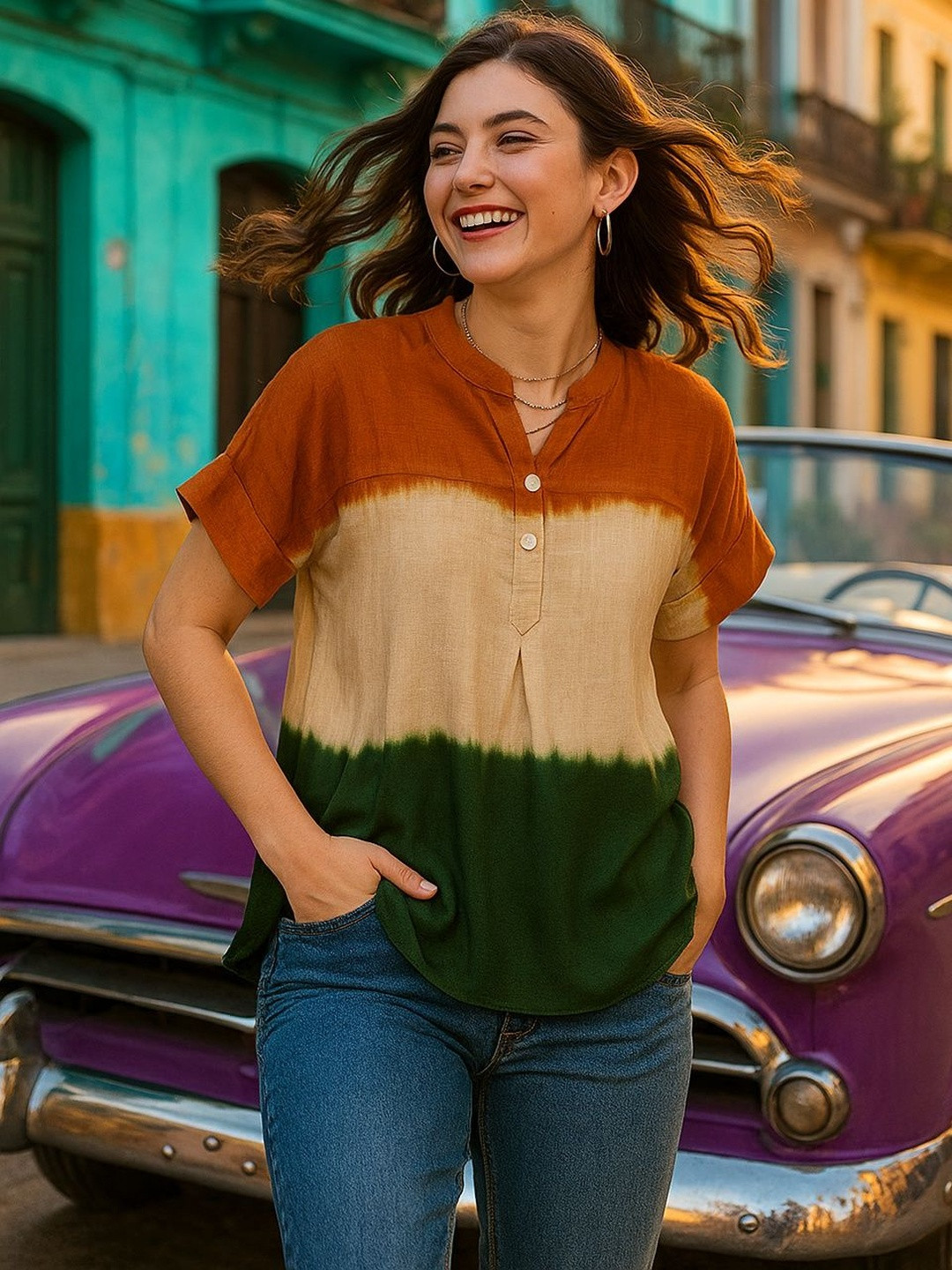 Chandbaali Women Hand Tie And Dye Casual Regular Fit Top