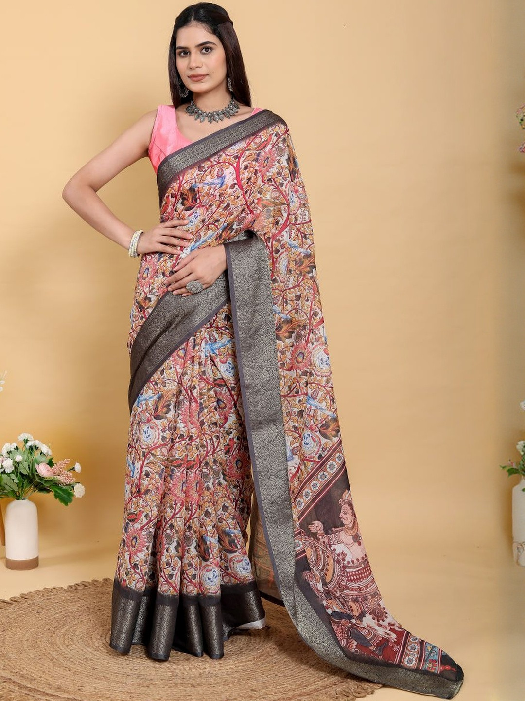 GOHILL ENTERPRISE Ethnic Motifs Pure Linen Handloom Saree