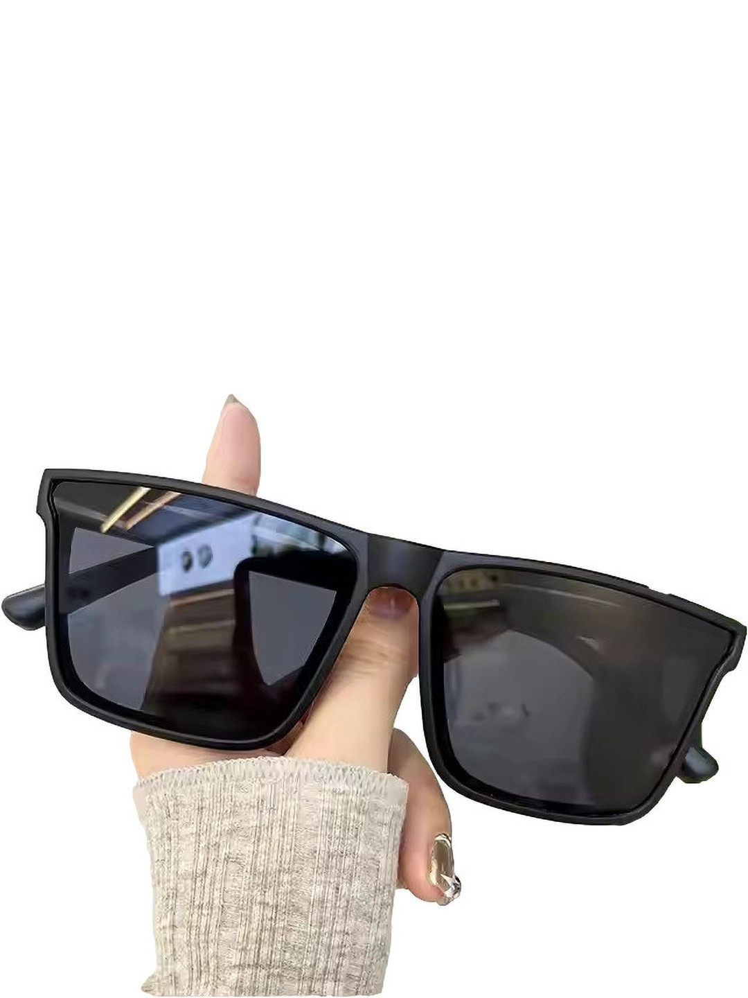 HAYDEN haiza Unisex Black Lens & Black Square Sunglasses with UV Protected