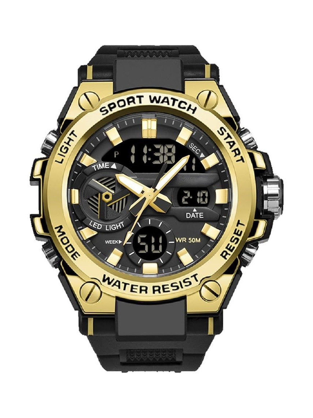 EWWE Men Patterned Dial &  Analogue and Digital Watch F18 Gold