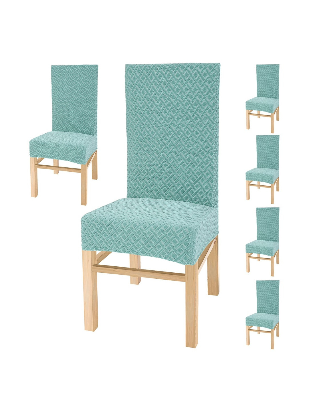 Yellow Weaves Sea Green 6-Pieces Textured Jacquard Chair Covers