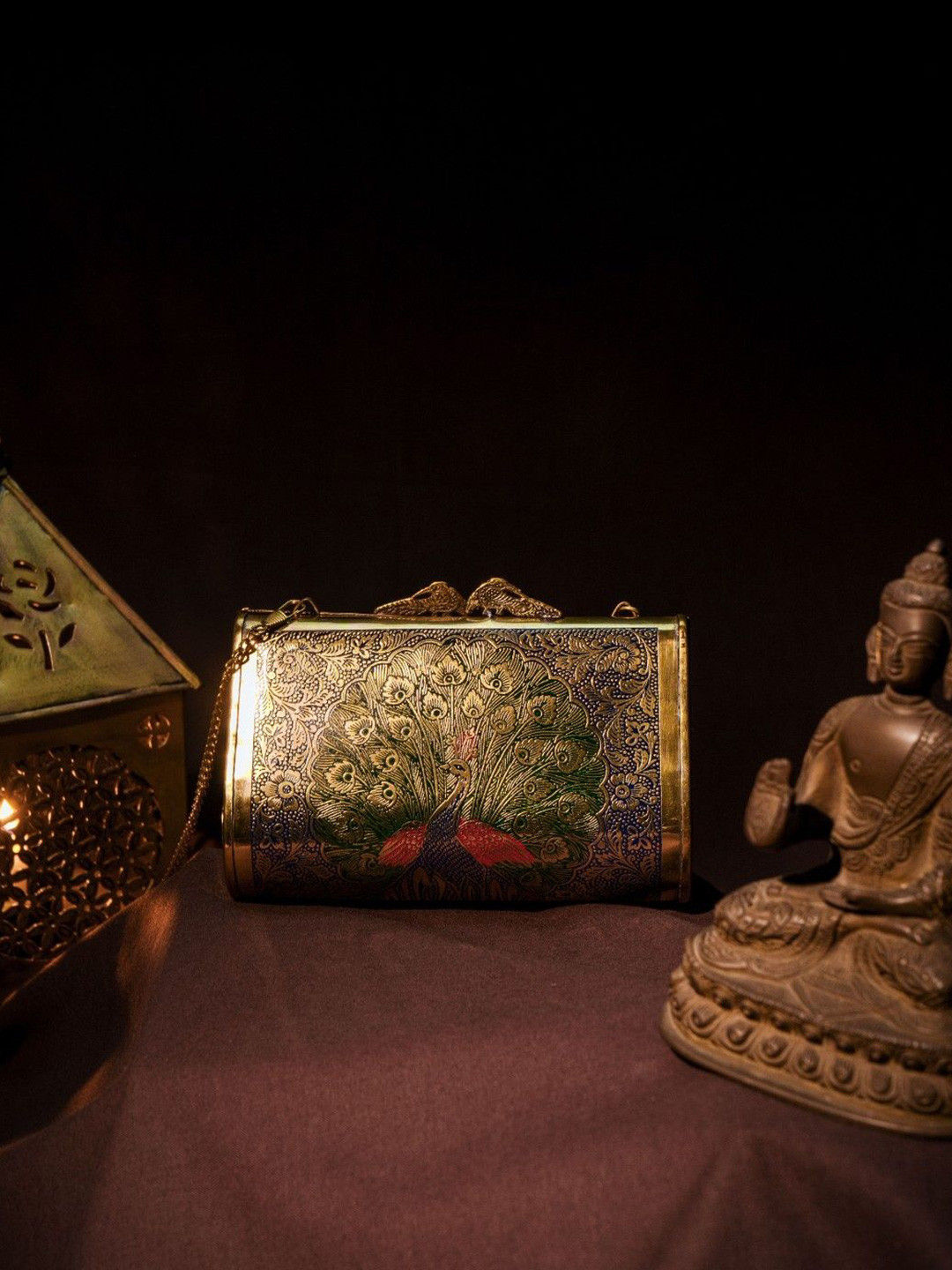 TASH BAGS Printed Engraved Brass Clutch