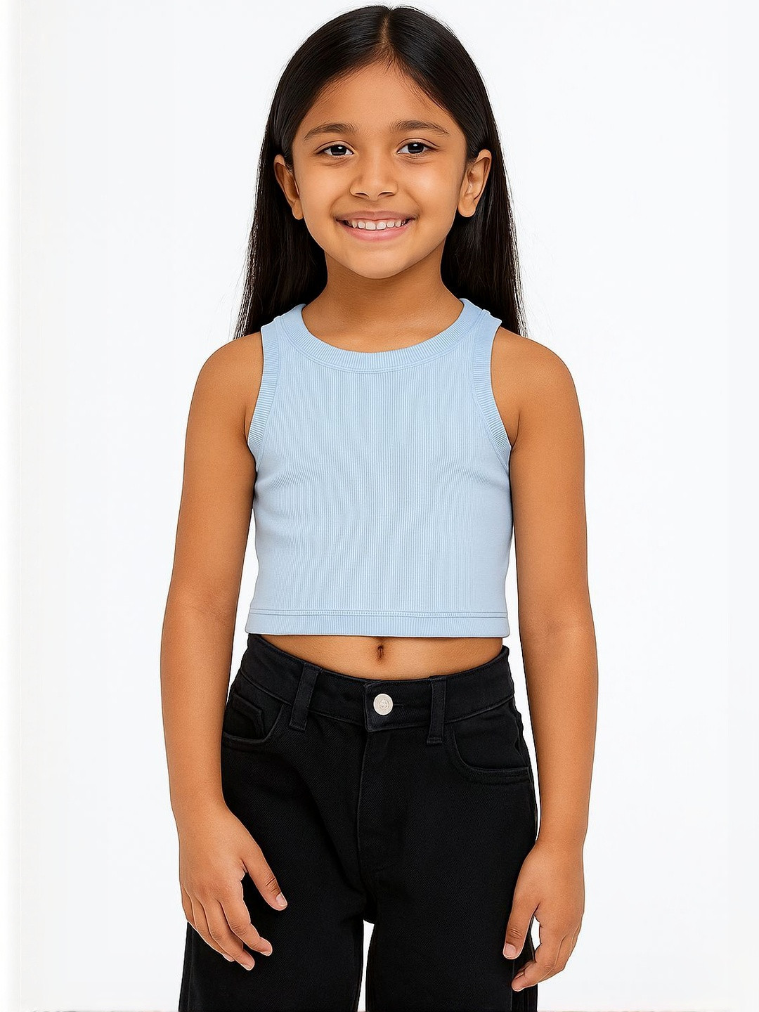 CHILINS Girls Crew Neck Ribbed Crop Tank Top
