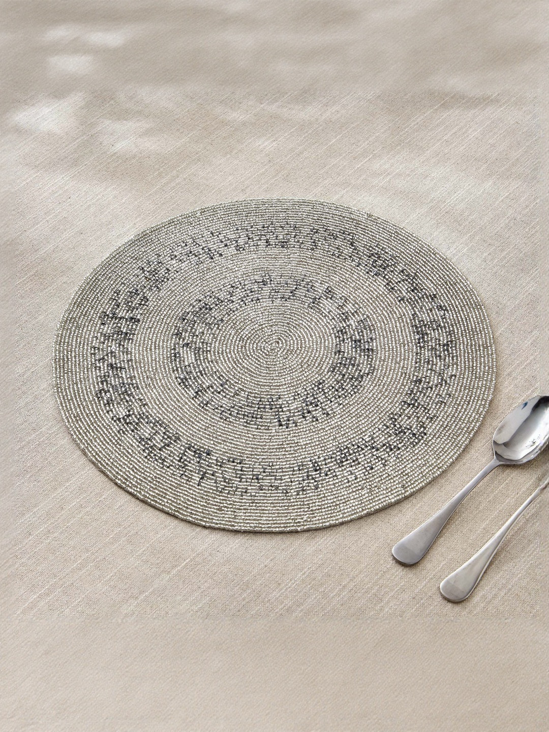 Home Centre Corsica Halcyon Silver Toned & Grey Embellished Glass Beaded Table Placemat