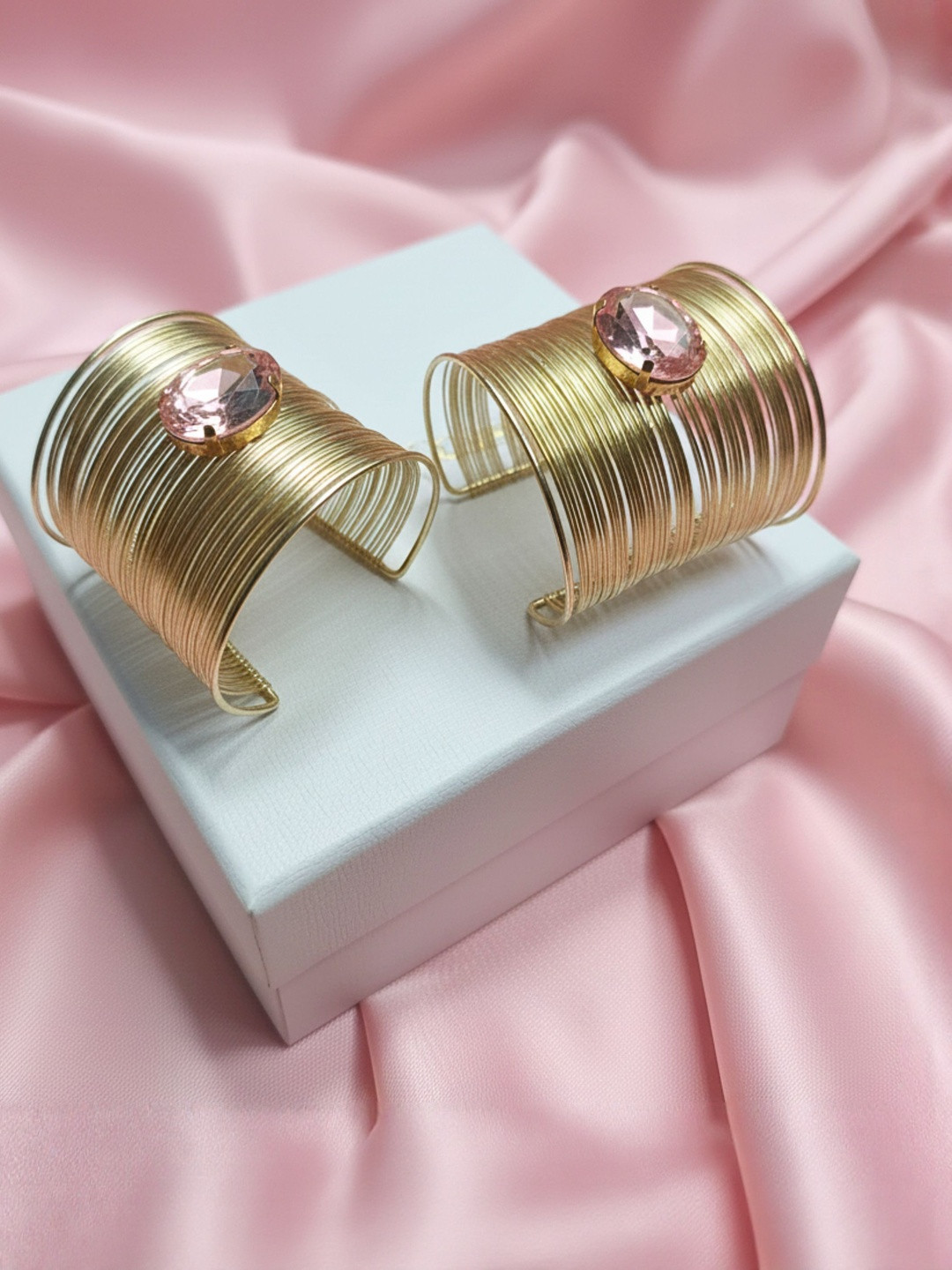 DressBerry Set Of 2 Gold-Plated Crystal Studded Cuff Bracelet