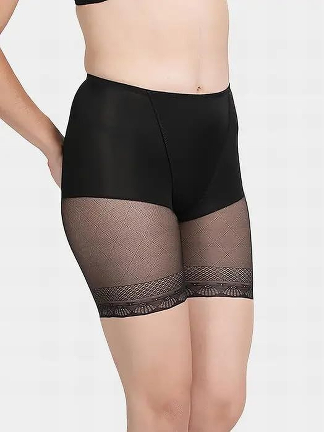 Eleg & Stilance Women Semi Sheer Lace High-Rise Tummy & Thigh Shaper