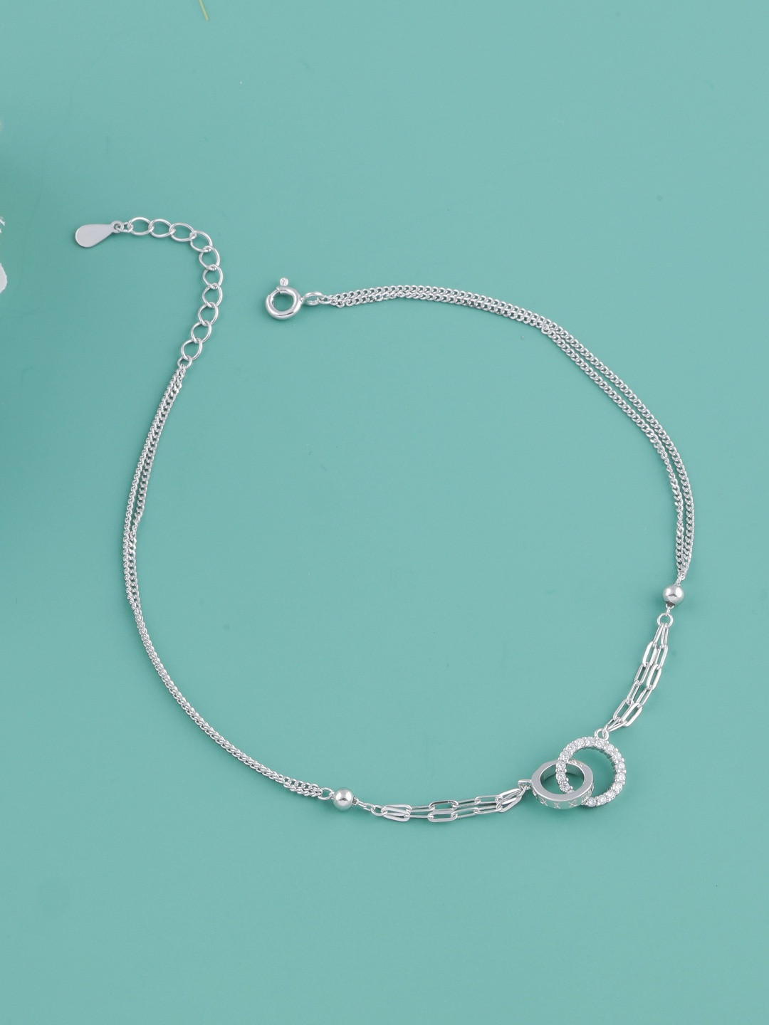 Eri 925 Sterling Silver Artificial Stones Studded Butterfly Charm Anklet