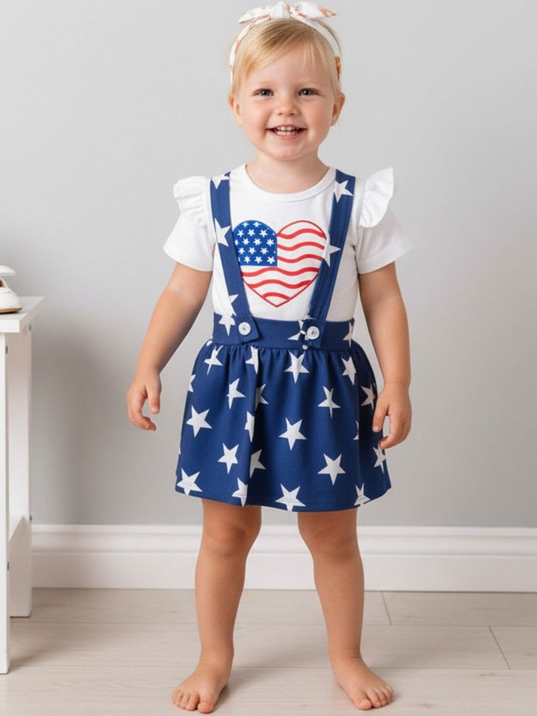 YK Print Girls A-Line Dress Wit T-Shirt