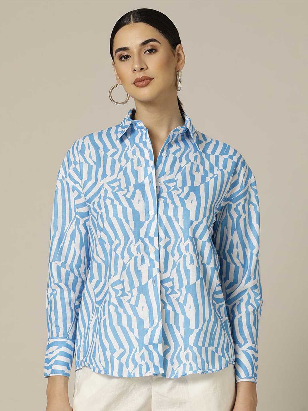 Paper Cut Oversized Spread Collar Abstract Printed Casual Shirt