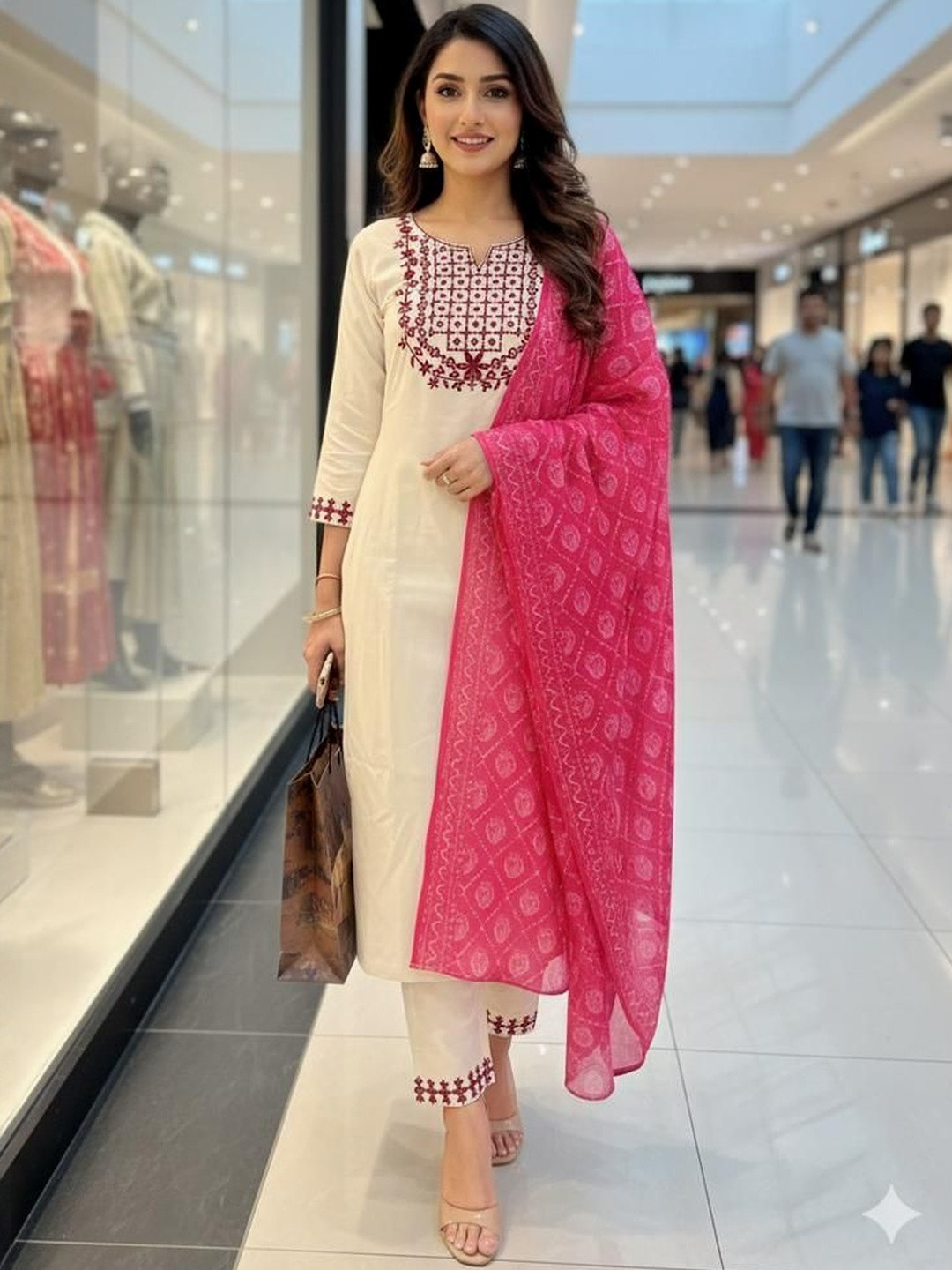 NEW ETHNIC 4 YOU Women Ethnic Motifs Embroidered Regular Thread Work Pure Cotton Kurta with Trousers & With