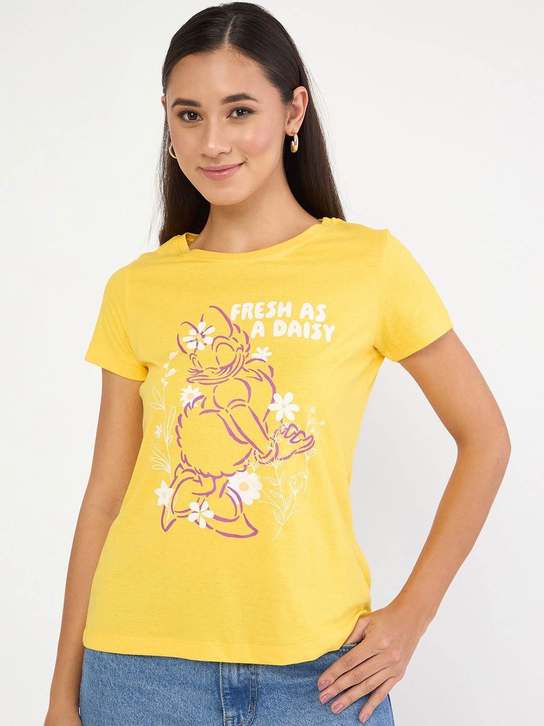 Wear Your Mind Daisy Duck Printed Round Neck Pure Cotton T-shirt