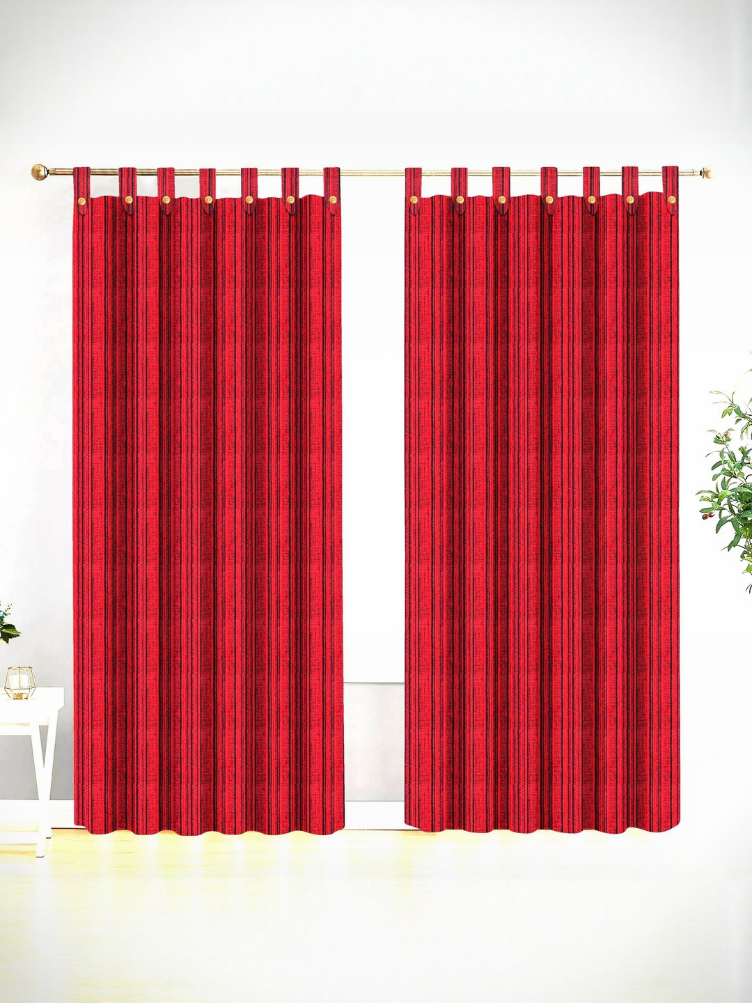 NISSI Red Striped Cotton 2 Pieces Regular Loops Door Curtains