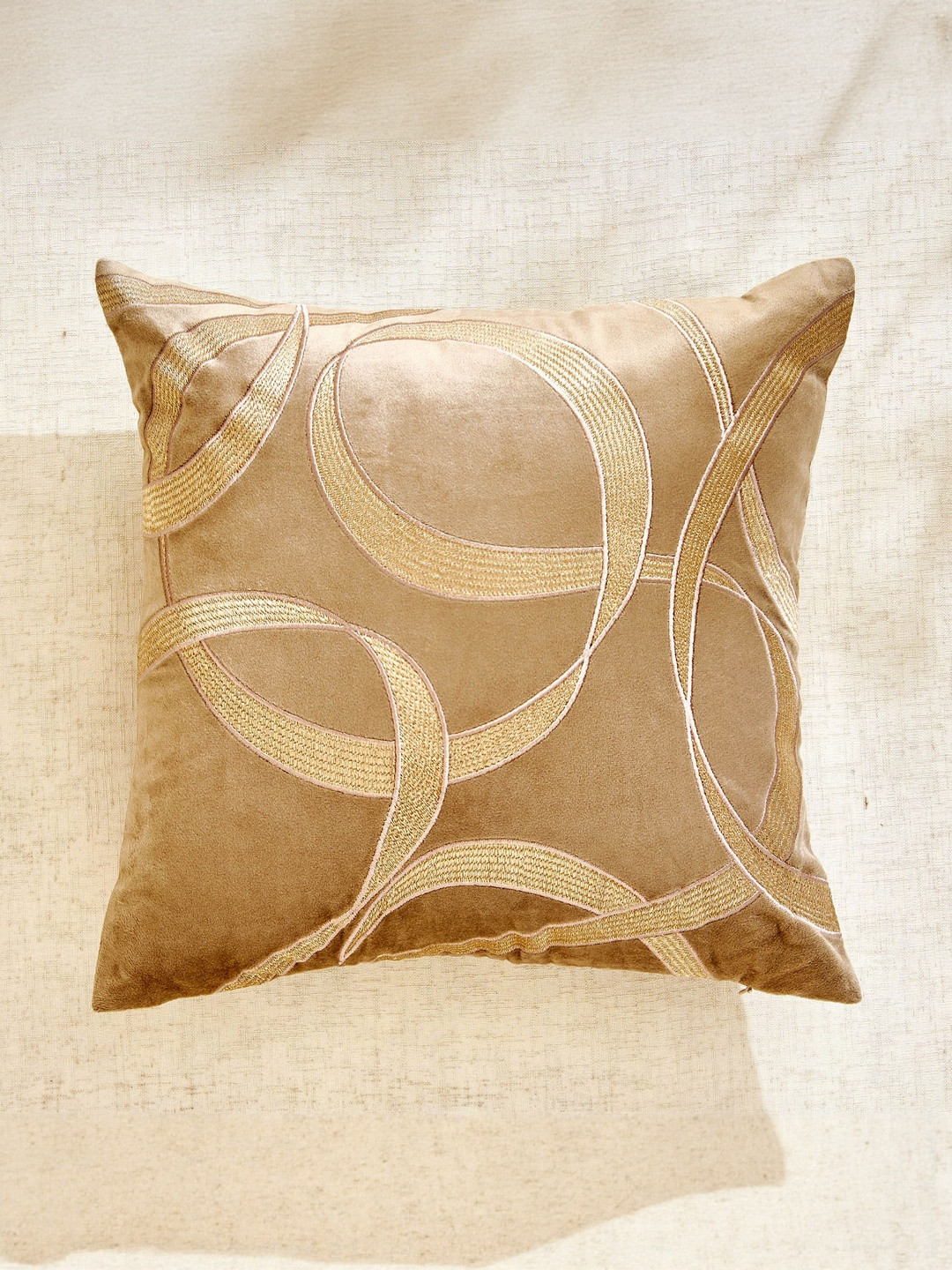 Home Centre Glimmer Dusk Moderna Brown & Gold Toned Embroidered Pre-Filled Cushion