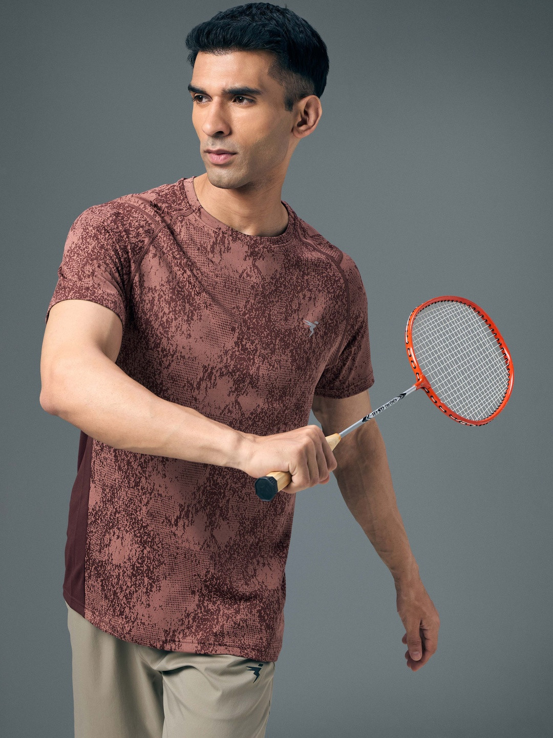 Technosport Abstract Printed Round Neck Anti Static Slim Fit T-Shirt