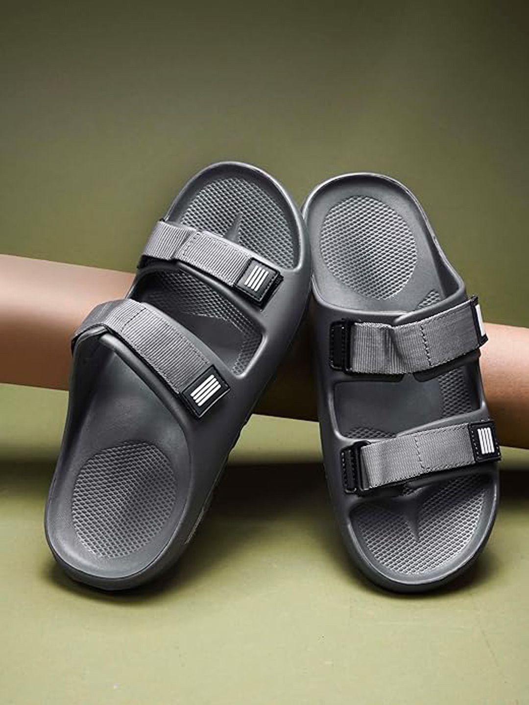 Athree Men Rubber Double Strap Sliders