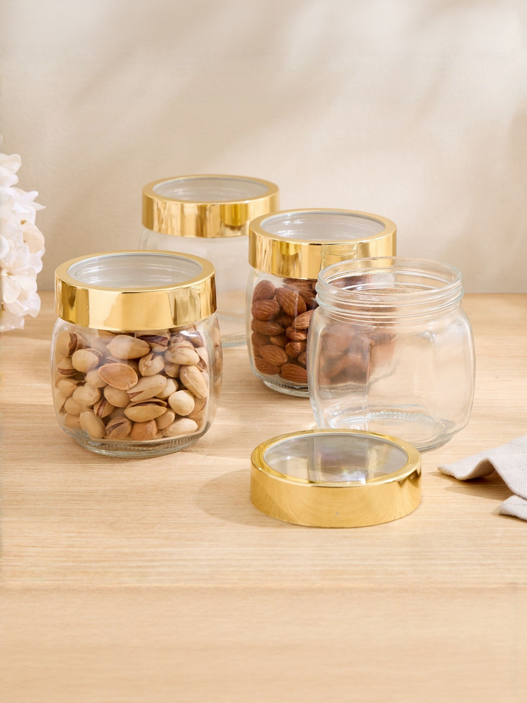Home Centre Corsica Pride Transparent Textured Glass 4 Pieces Jar Containers 400ml