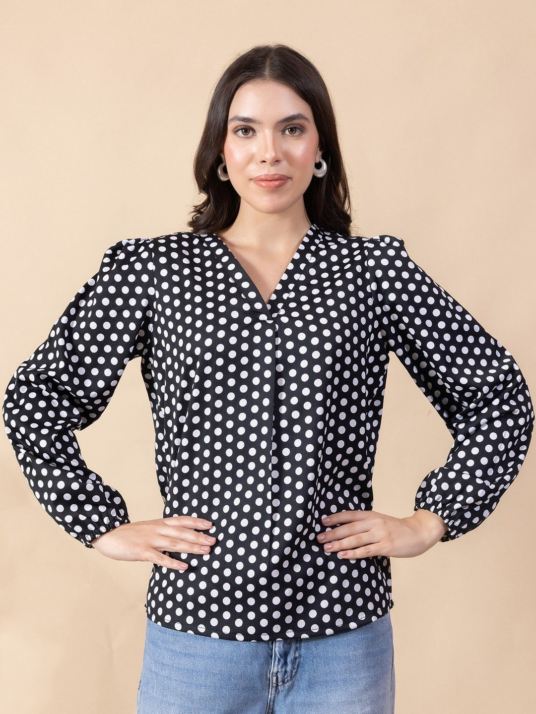 Masami Women's Cobra Polka Dot Black Top