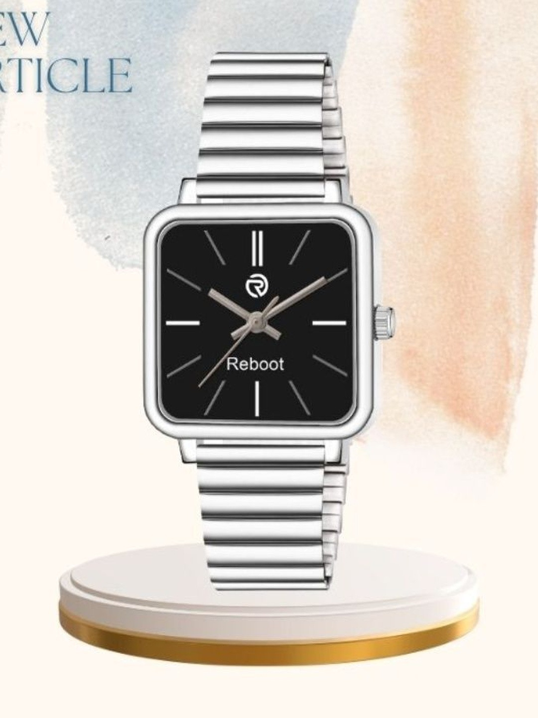 REBOOT Men Dial & Stainless Steel Analogue Watch New218_151 Black Designer Square