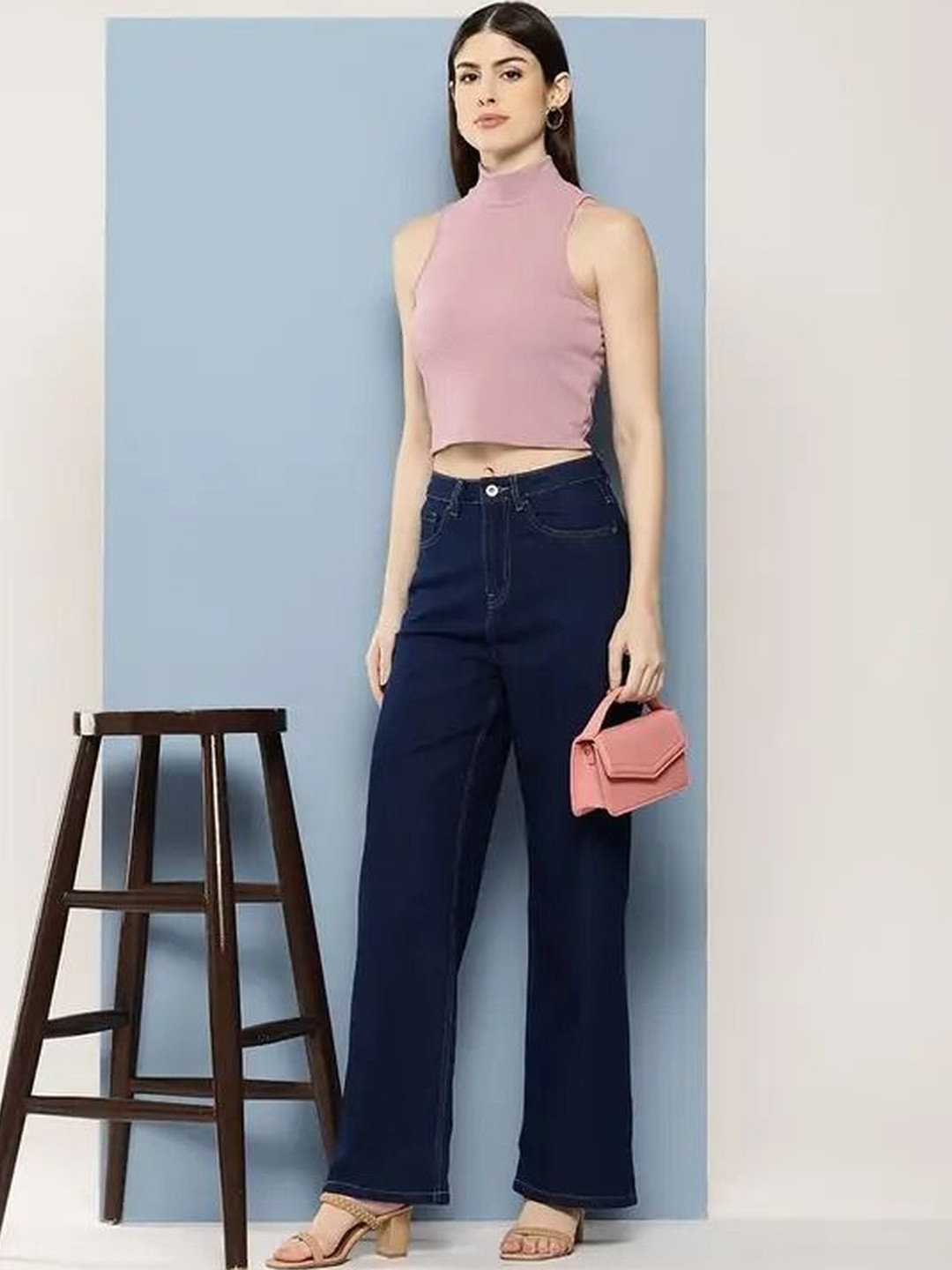 R.Code by The Roadster Life Co. Women High Waist Streachable Wide Leg Denim Jeans