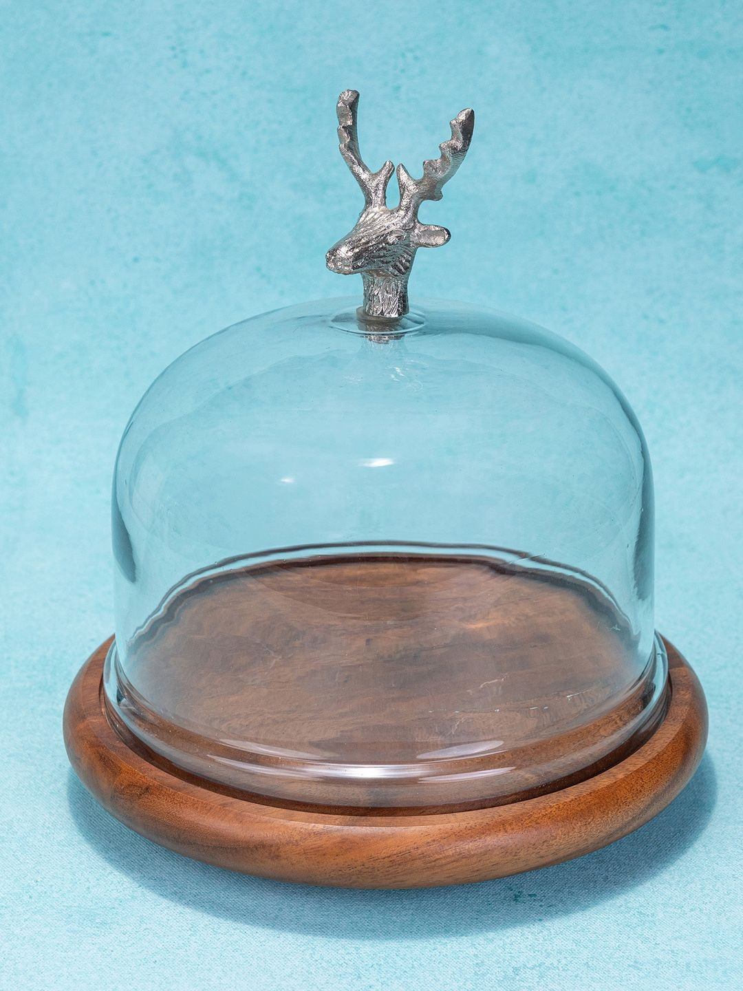 Ireka Homes Wildood Acacia Transparent And Brown Wooden Cake Stand With Glass Dome