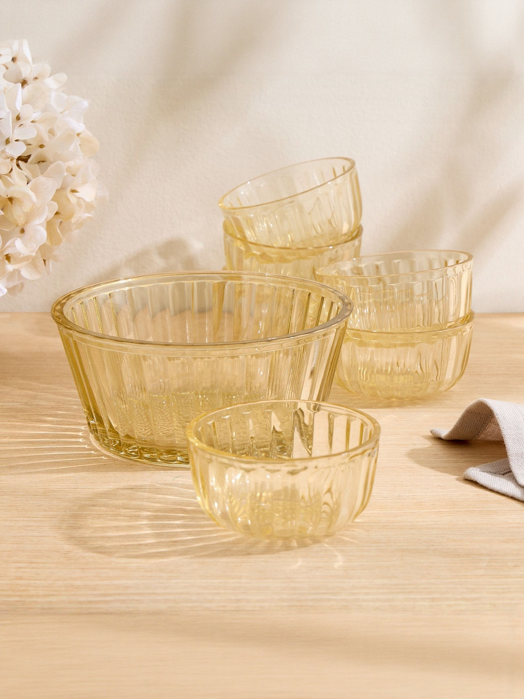Home Centre Corsica Pride Yellow 2025 7 Pieces Glass Easy To Clean Serving Bowls