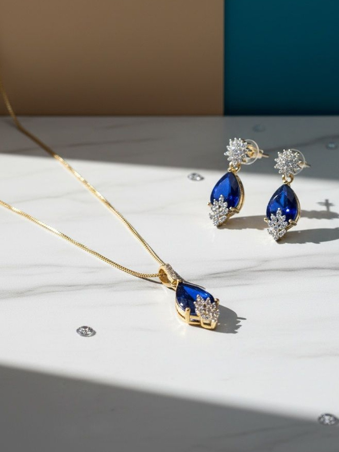 Ak Fashion Silver-Plated Artificial Stones Studded Pendant And Earrings