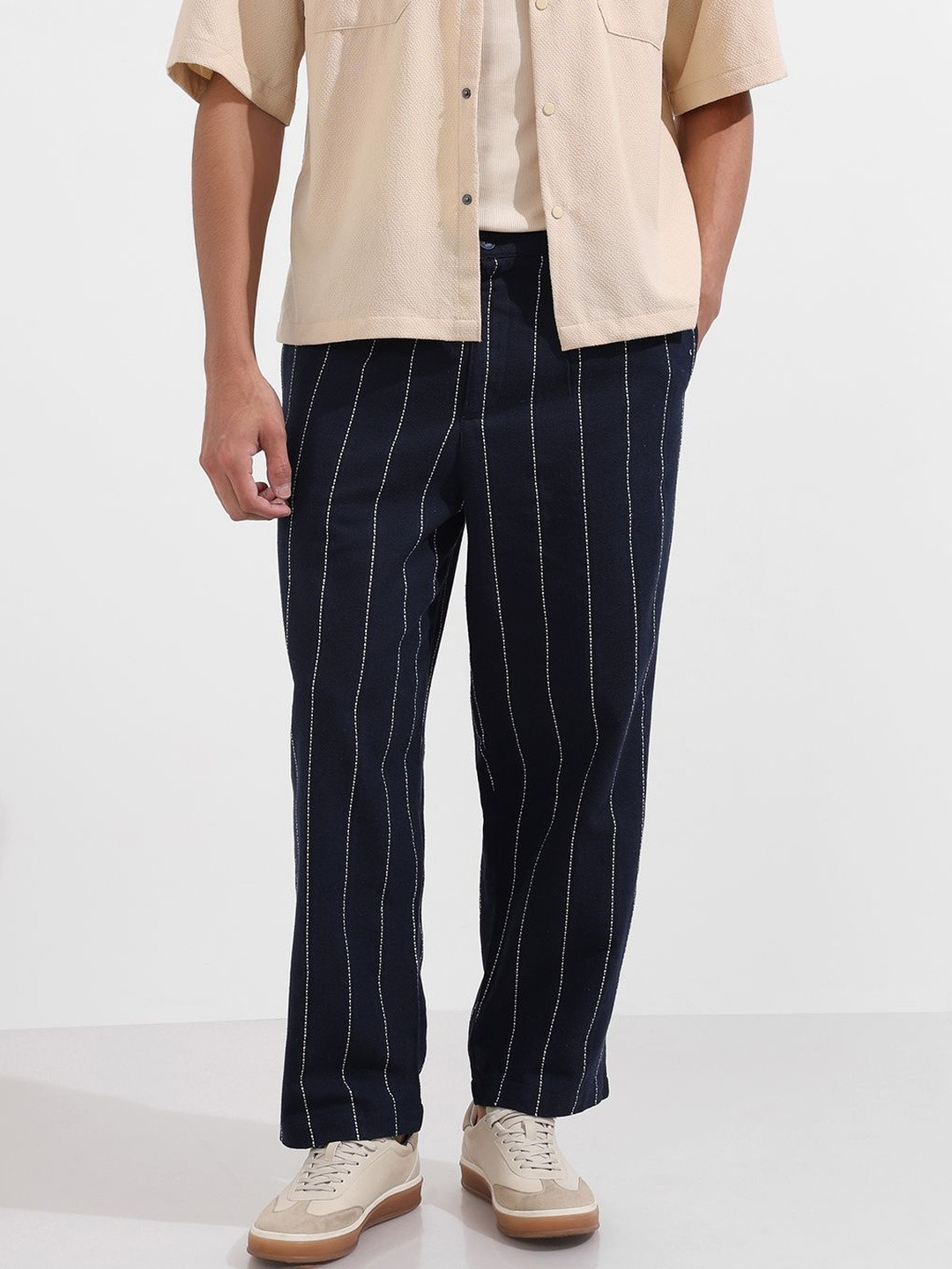 The Indian Garage Co. Men Striped Mid-Rise Trousers