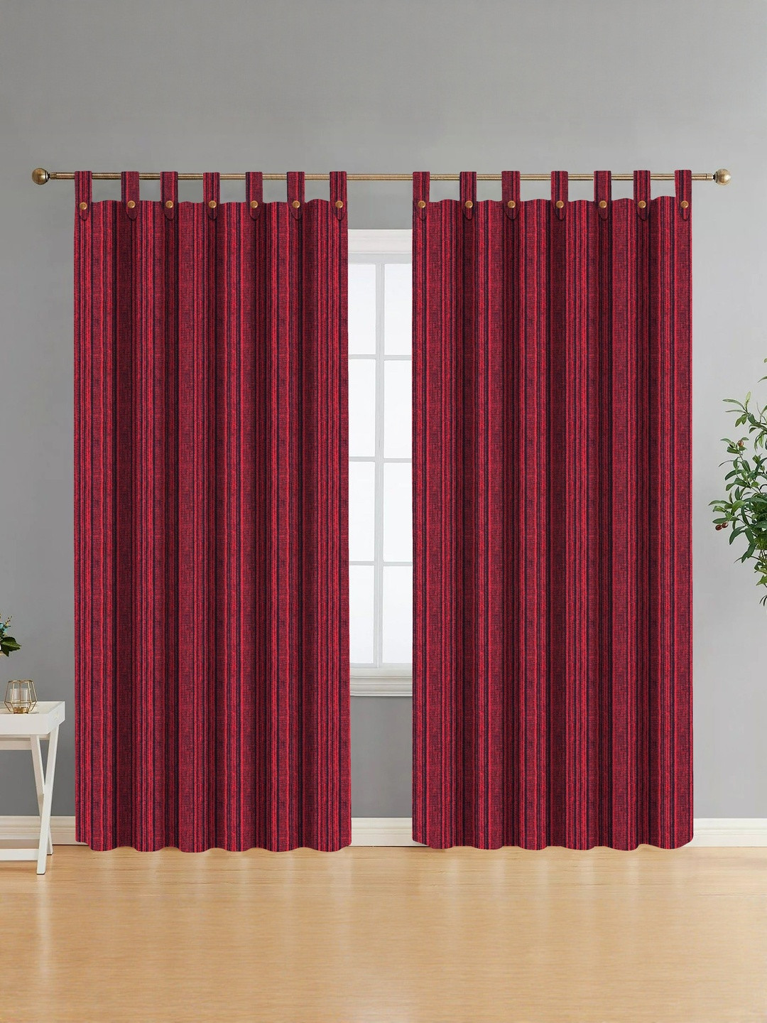 NISSI Maroon Self Design Cotton Breathable 2 Pieces Door Regular Loops Curtains
