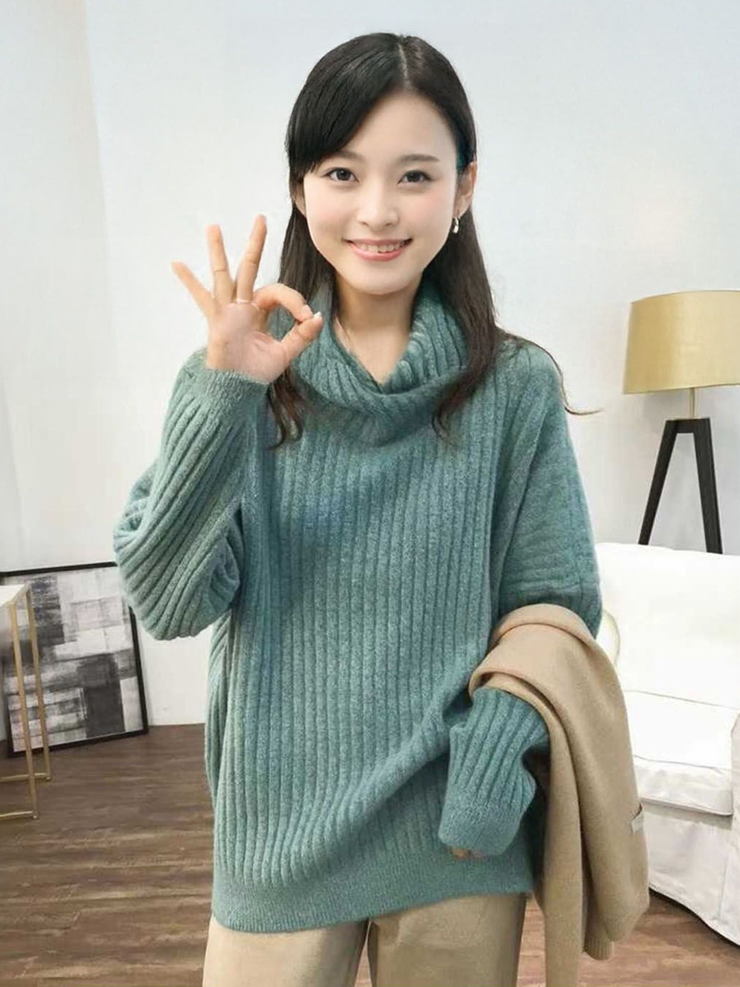 StyleCast Women Ribbed Cowl Neck Pullover
