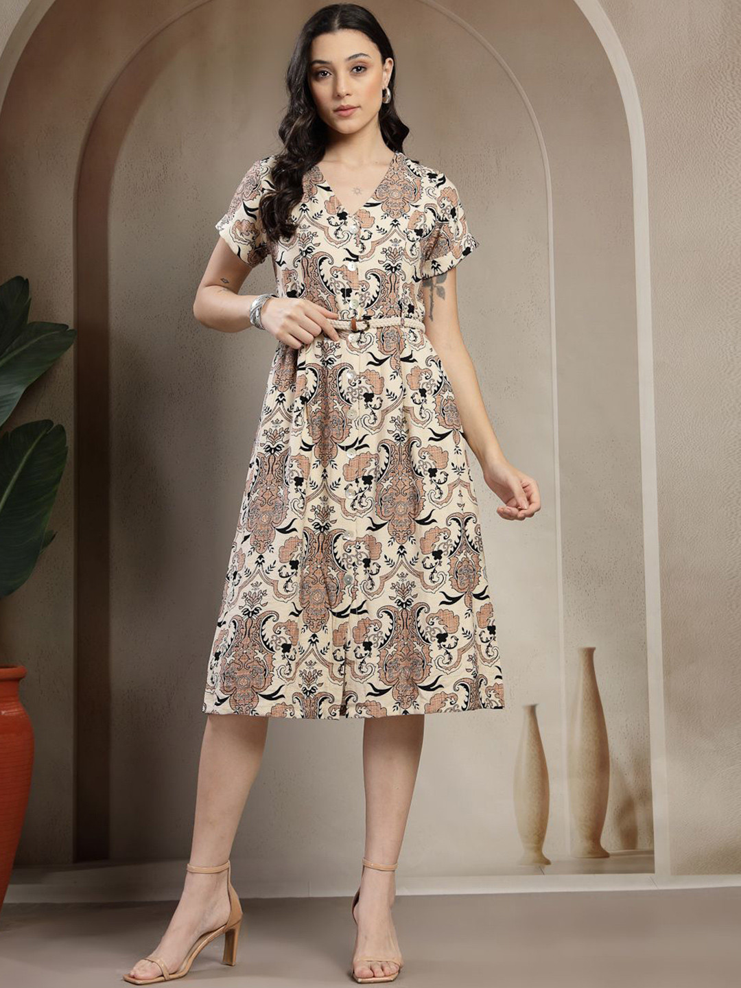 Gipsy Print A-Line Midi Dress