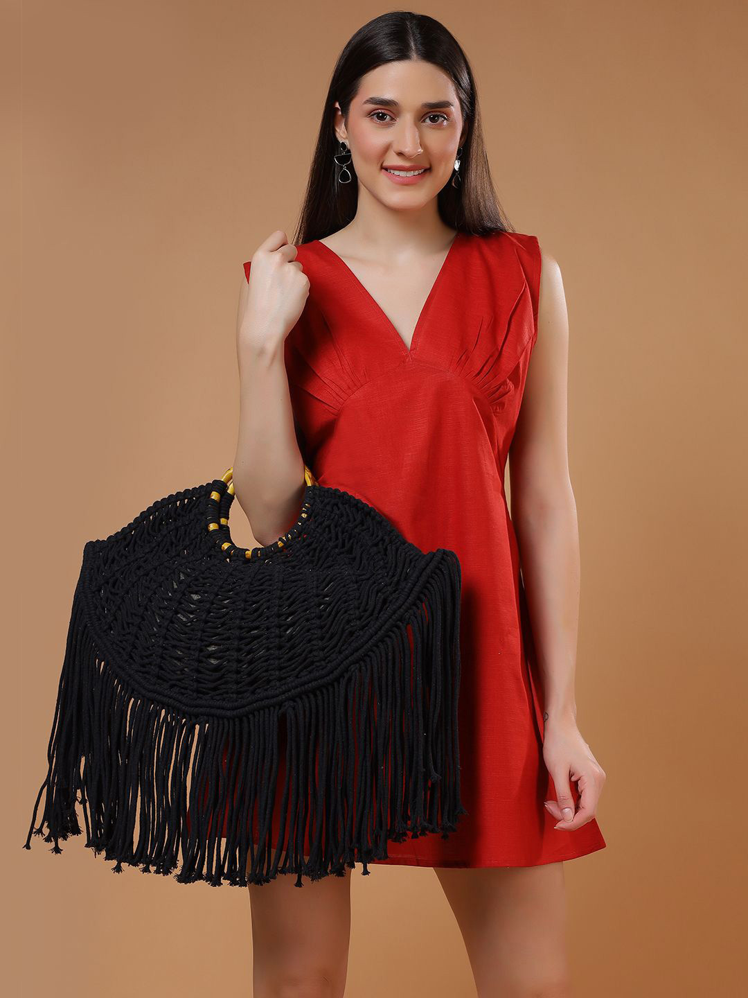 TASH BAGS Women Structured Handheld Bag with Fringed