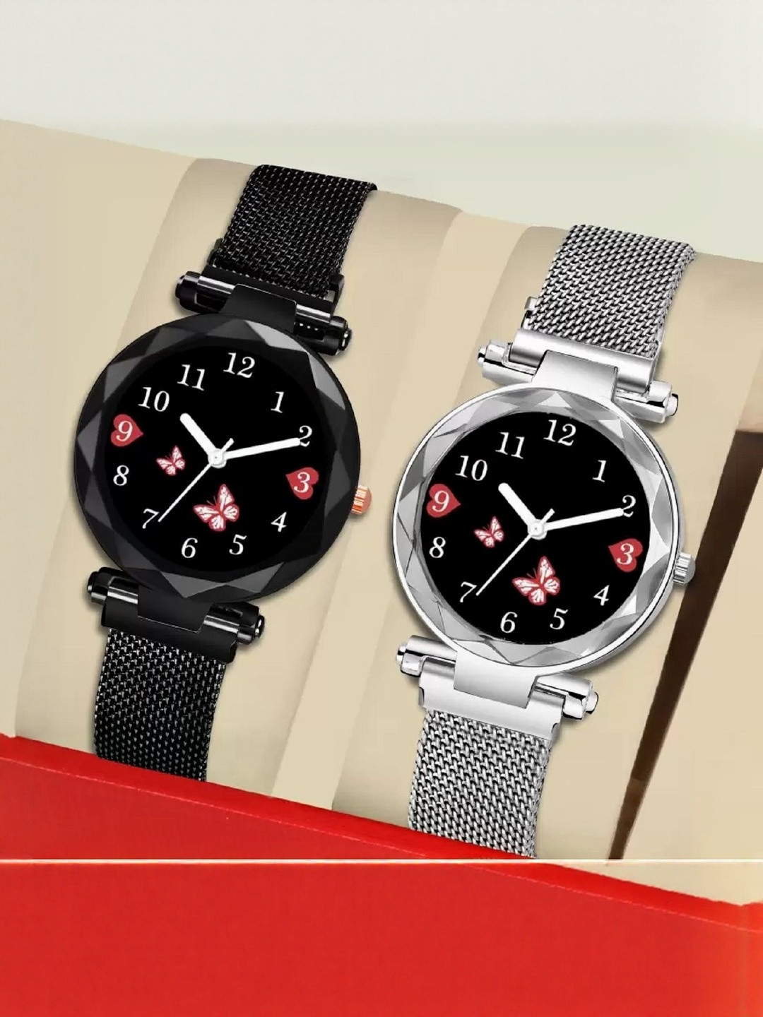 WATCHSTAR Women Dial & Stainless Steel Straps Analogue Watch Mag Flower BLK+SilverSZNN36514454