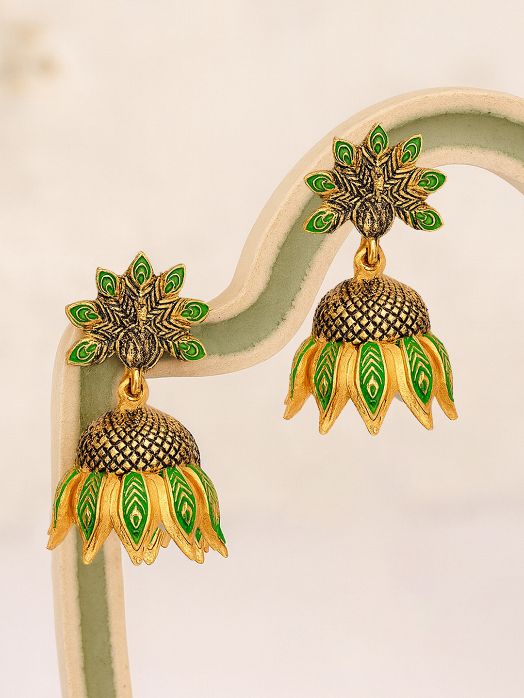 KARATCART Lime Green Gold Plated Jhumki Earrings