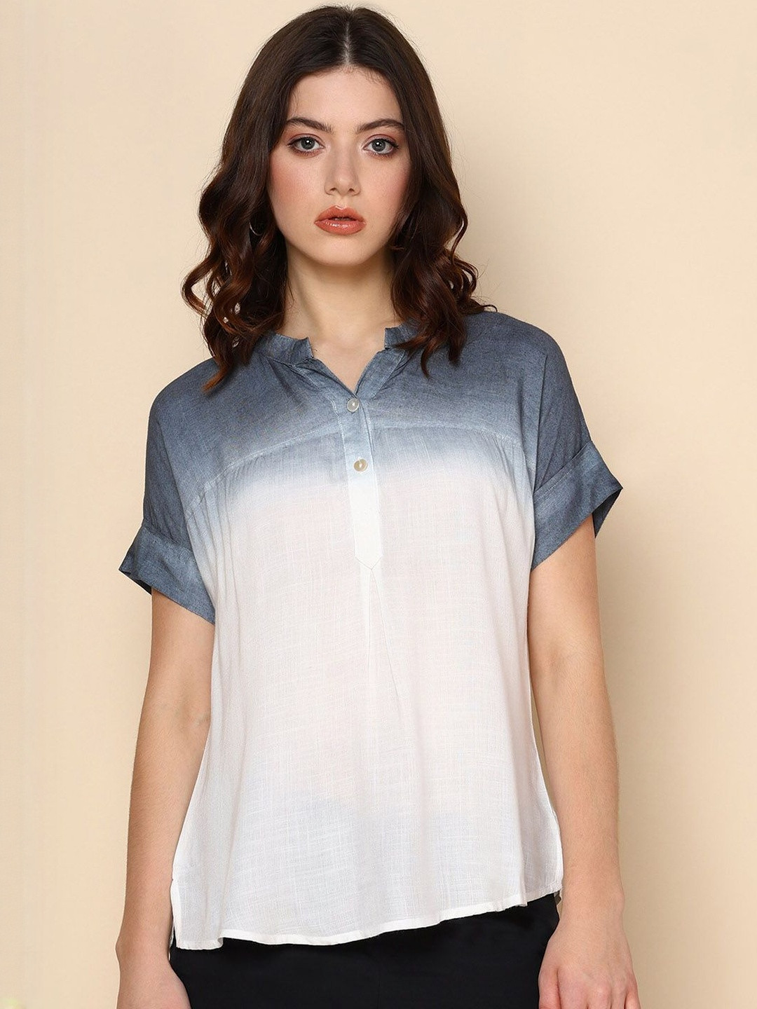 Chandbaali Women Ombre Dyed Mandarin Collar Top