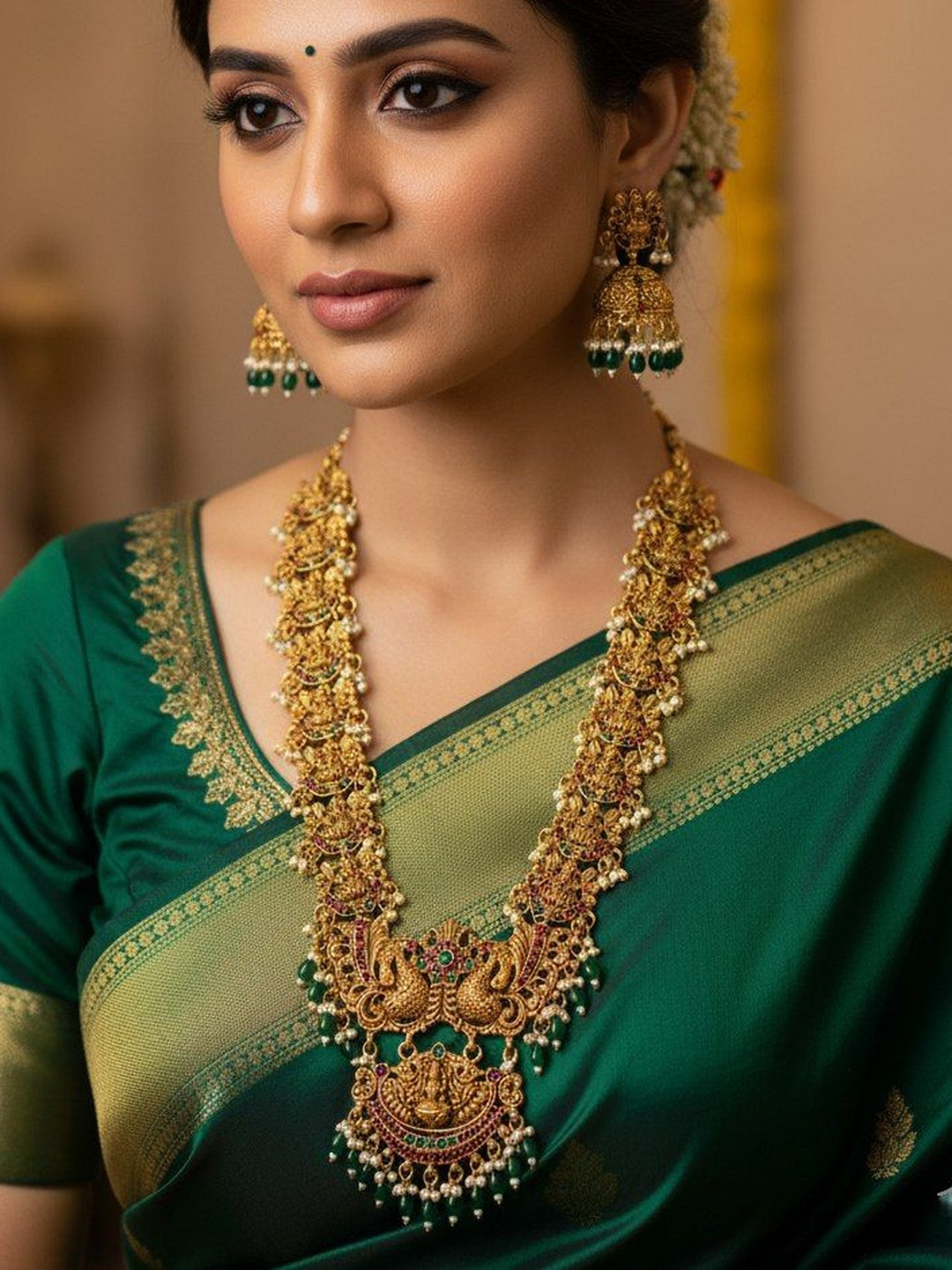 LAFORWORD Gold-Plated Studded & Beaded Jewellery Set