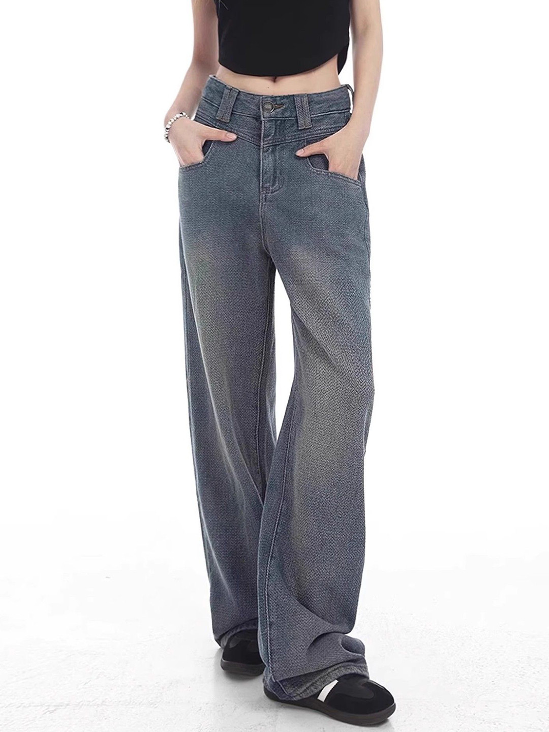 StyleCast Vintage Women Wide Leg High-Rise Light Fade Cotton Jeans