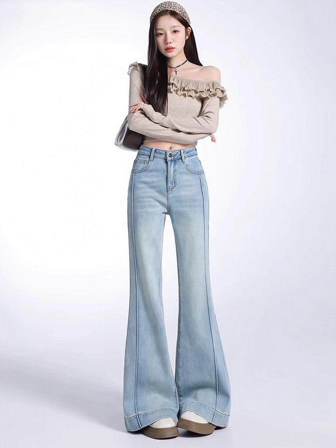 StyleCast Women Flared High-Rise Light Fade Jeans With Center Seam Detail