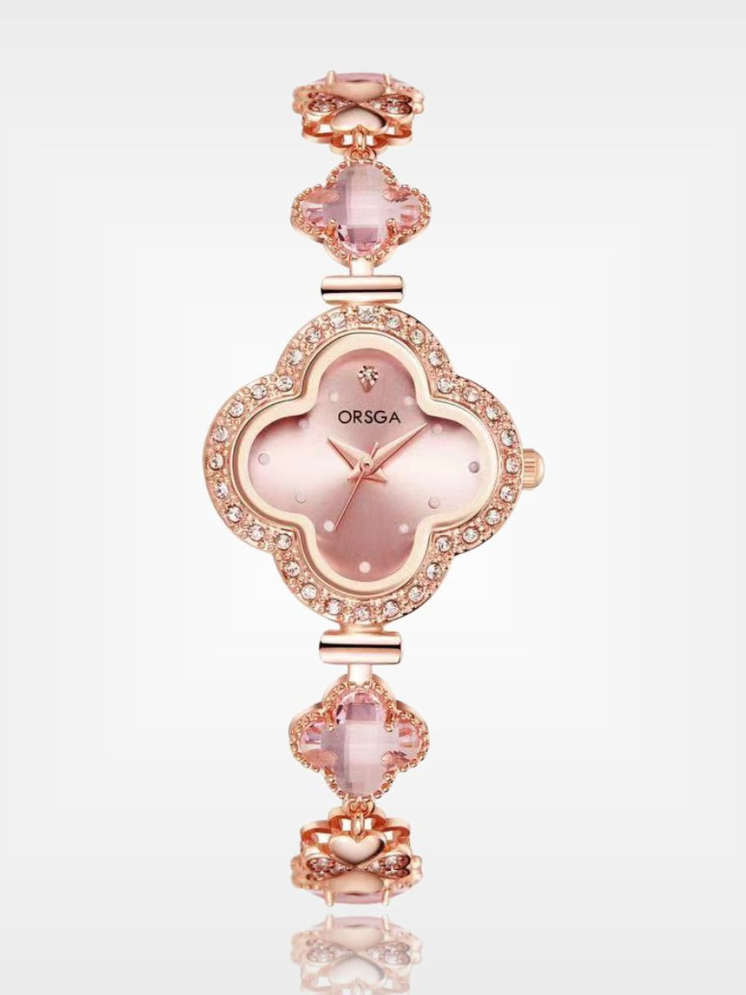 ORSGA Women Embellished Dial & Bracelet Style Straps Analogue Watch OL-9909-CLOVER-PNK